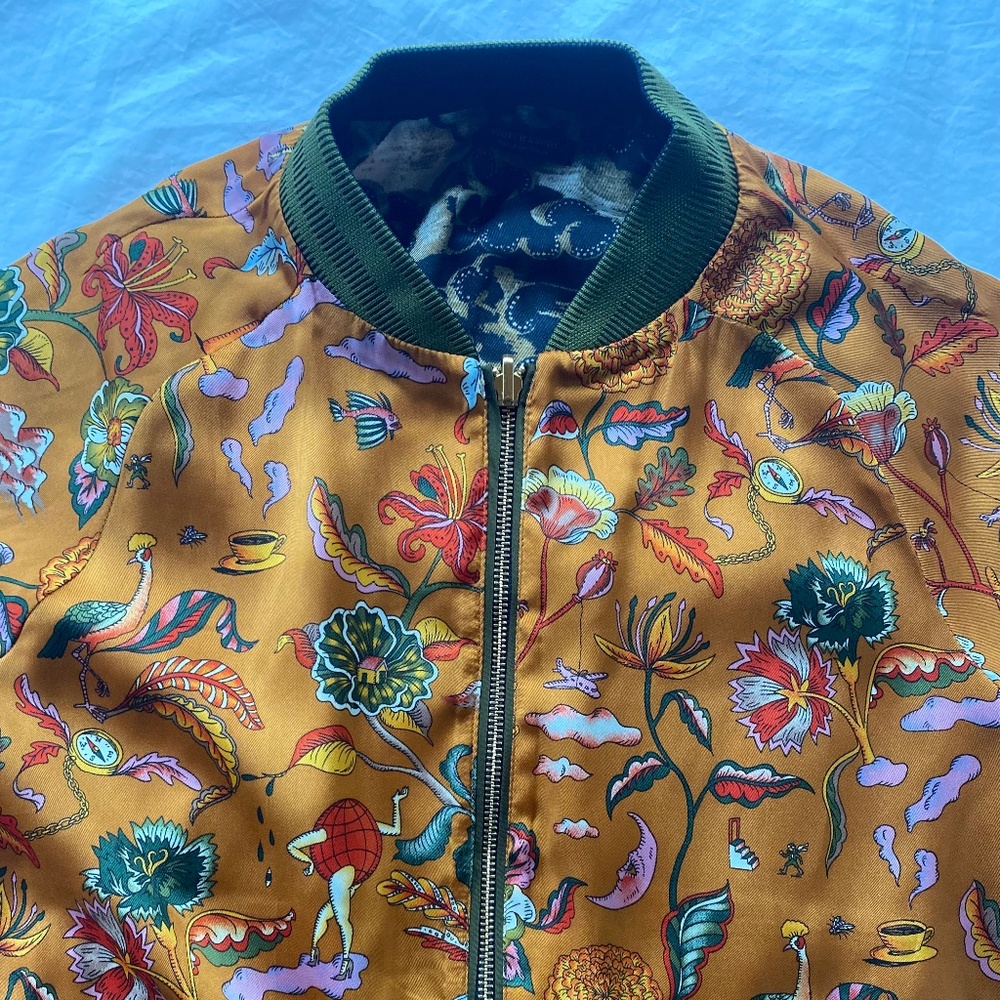 Maximalist Tattoo Illustration Bomber Jacket Reversible to Night Clouds XS New - Picture 4 of 16